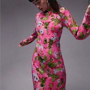 TOPSHOP Floral Pink Long Sleeve Dress